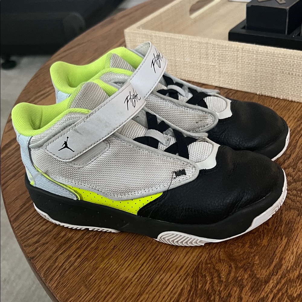 Jordan Kids Black and Neon Green Sneakers